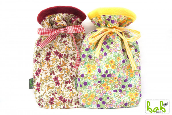Wärmflaschenbezug, Wärmflaschenhülle mit Blumen, optional mit Wärmflasche