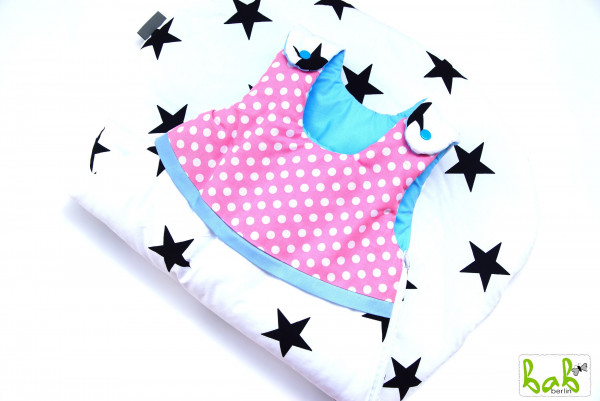 Baby Schlafsack Gr. 70 0-6 Monate gefüttert Sterne Punkte Rosa Schwarz