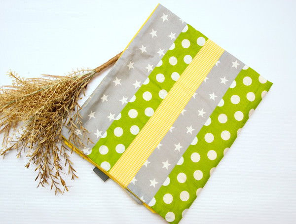 Babydecke, Kinderdecke, Kuscheldecke Patchwork mit Fleece in Gelb Grün Grau