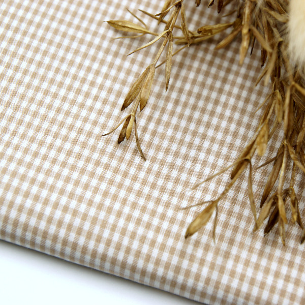 100% Baumwollstoff Meterware Webware Vichy Karo klein 2mm Beige, ab 0,5 Meter