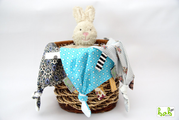 Schmusetuch, Schuffeltuch, Kuscheltuch in Blau, Lila für Mädchen oder Jungen